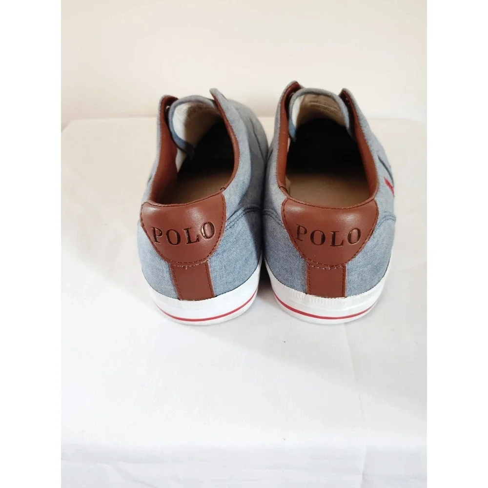 Polo Ralph Lauren Men 13D Vito Sneakers Blue Chambray Red Pony Shoes Resort Wear